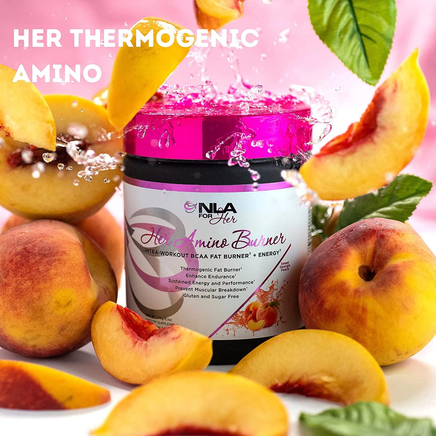 NLA for Her - Her Amino Burner - Intra-Workout BCAA Fat Burner + Energy - Sustained Energy, Focus, and Endurane. Promotes Fat Loss and Boosts Metabolism - 195 Grams (Sweet Georgia Peach)