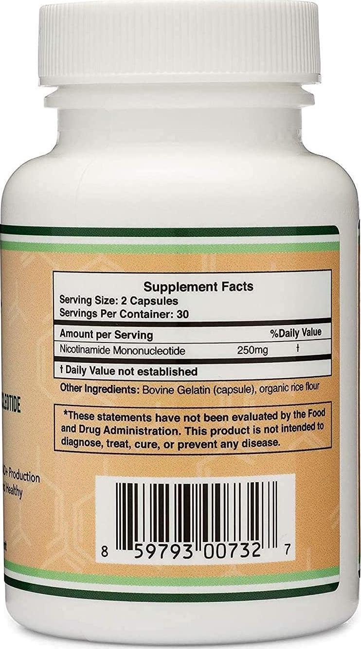 NMN Supplement 250mg Per Serving (Nicotinamide Mononucleotide), to Boost NAD+ Levels for Anti Aging by Double Wood Supplements (60 Capsules)