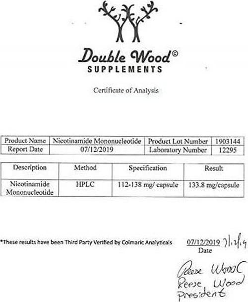 NMN Supplement 250mg Per Serving (Nicotinamide Mononucleotide), to Boost NAD+ Levels for Anti Aging by Double Wood Supplements (60 Capsules)