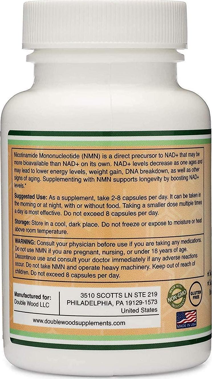 NMN Supplement 250mg Per Serving (Nicotinamide Mononucleotide), to Boost NAD+ Levels for Anti Aging by Double Wood Supplements (60 Capsules)