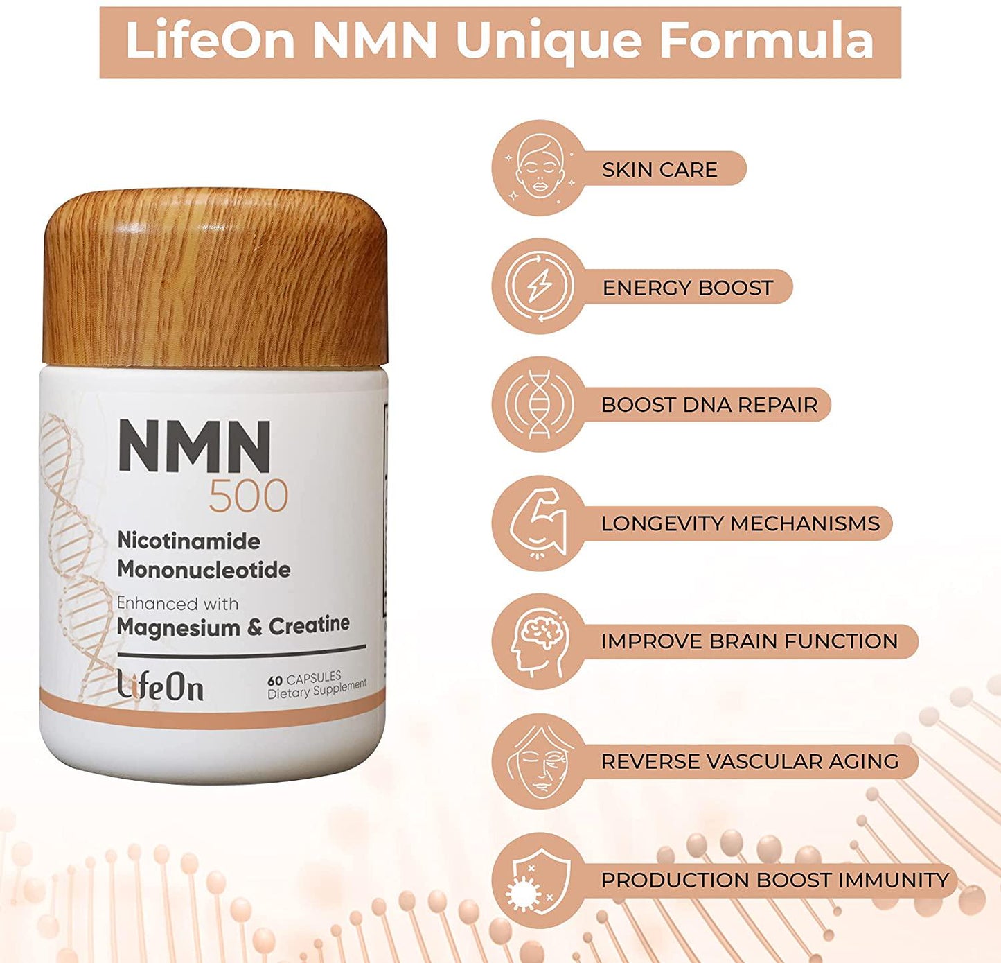 NMN Supplement with Magnesium Malate and Creatine, Nicotinamide 500mg, Potent Anti Aging and Skin Care, Brain Booster Supplements, NAD Cell Regenerator for DNA Repair,Longevity and Energy, 60 Capsule