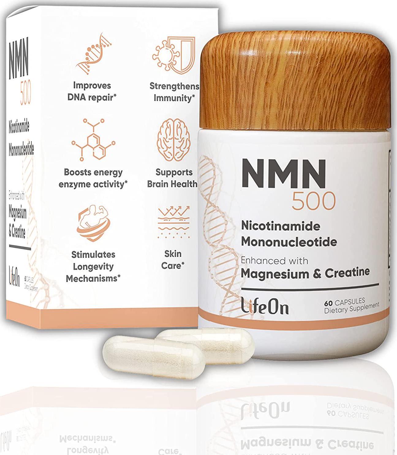 NMN Supplement with Magnesium Malate and Creatine, Nicotinamide 500mg, Potent Anti Aging and Skin Care, Brain Booster Supplements, NAD Cell Regenerator for DNA Repair,Longevity and Energy, 60 Capsule