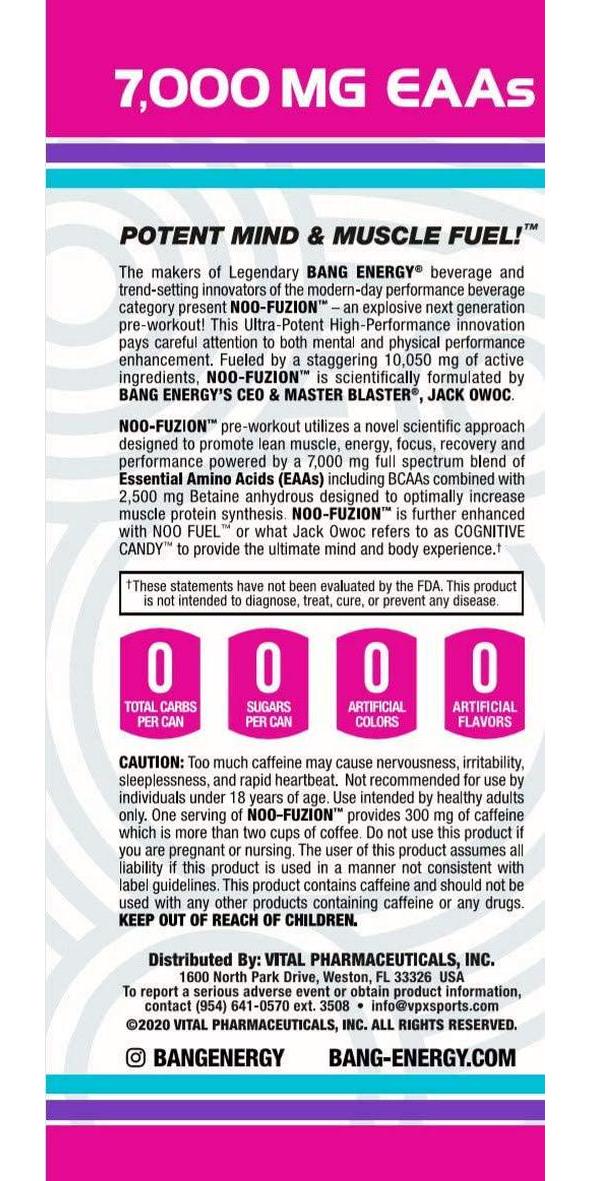 NOO Fuzion PreWorkout Energy Drink with 9 EAA Aminos Radical Skadattle (12 Drinks)