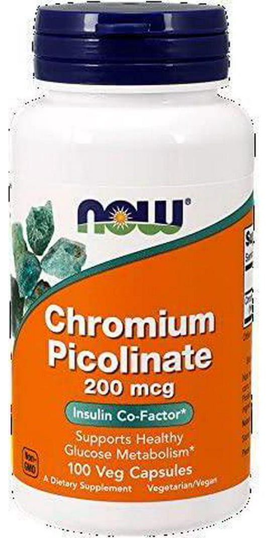 NOW Chromium Picolinate 200mcg, 100 Capsules (Pack of 2)