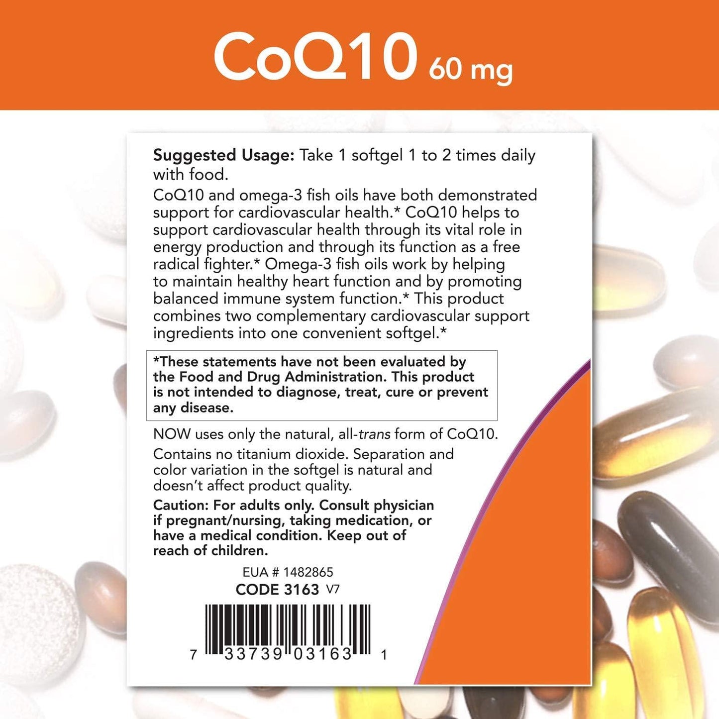 NOW Coq10 60mg With Omega-3, 60 Softgels