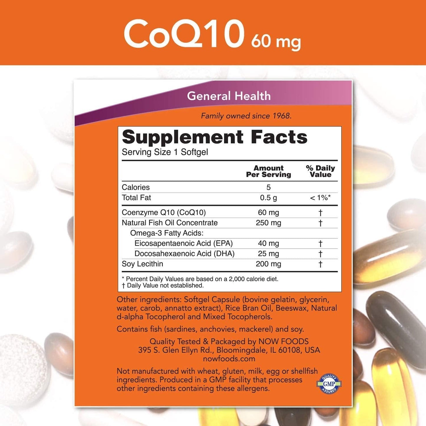 NOW Coq10 60mg With Omega-3, 60 Softgels