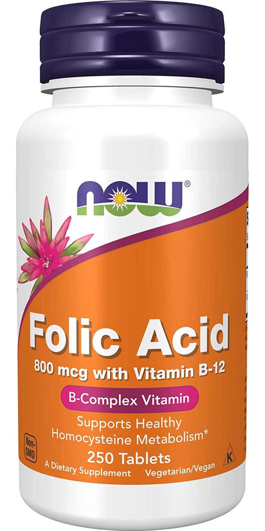 NOW Folic Acid 800 mcg with Vitamin B-12,250 Tablets