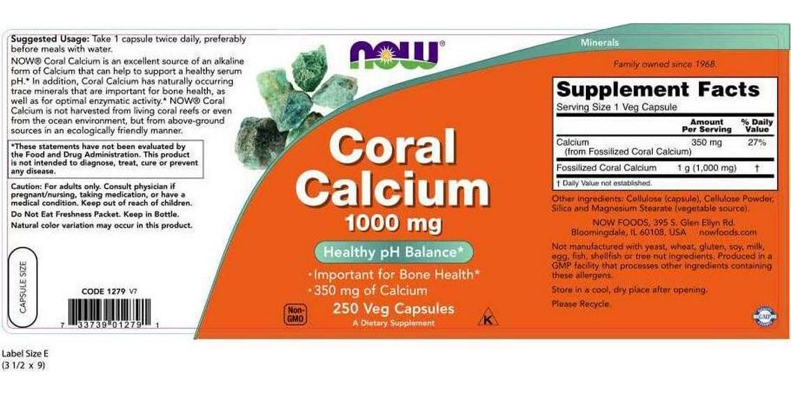 NOW Foods - Coral Calcium 1000 mg. - 250 Vegetarian Capsules