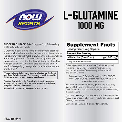 NOW Foods L-Glutamine 1,000 Milligram, 120 Capsules