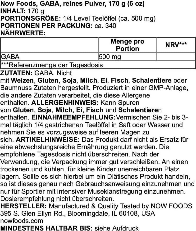 NOW GABA Powder, 6-Ounces