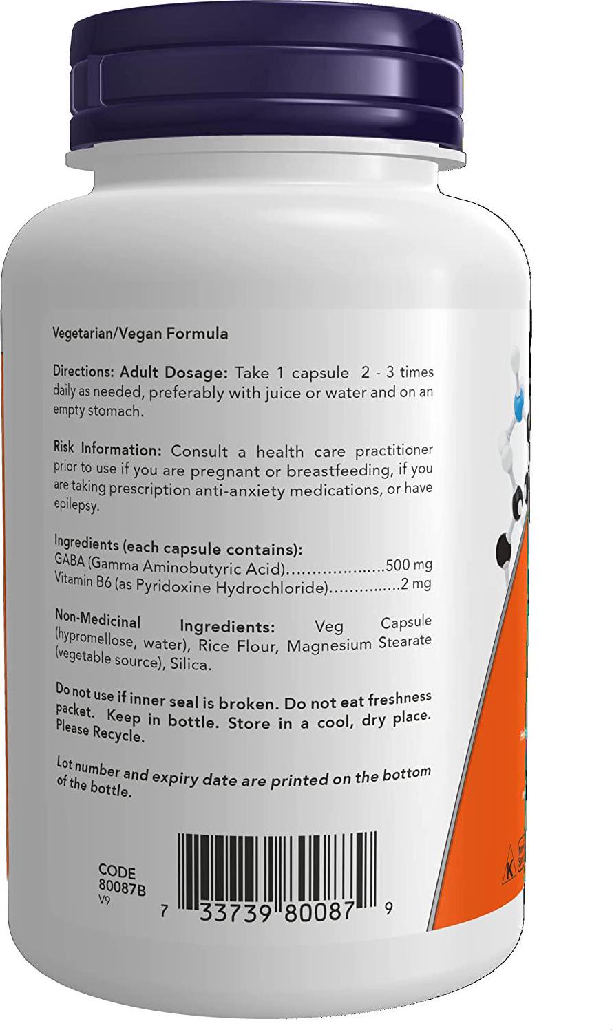 NOW Gaba 500mg, 100 Veg Capsules