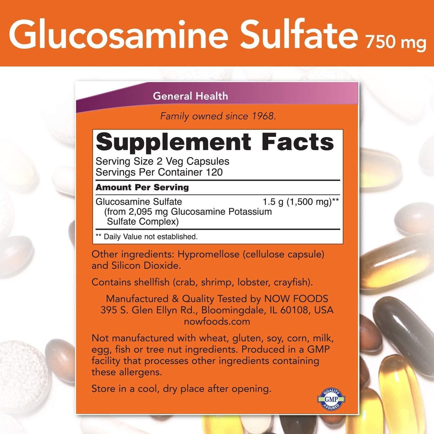 NOW Glucosamine Sulfate 750mg, 240 Capsules