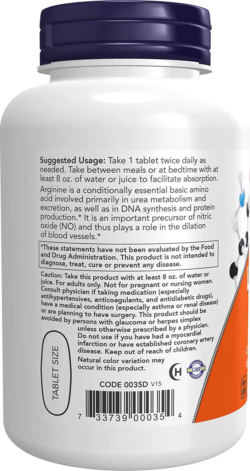 NOW L-Arginine 1000 mg, 120 Tablets