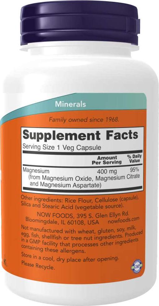 NOW Magnesium 400mg,180 Capsules (Pack of 2)