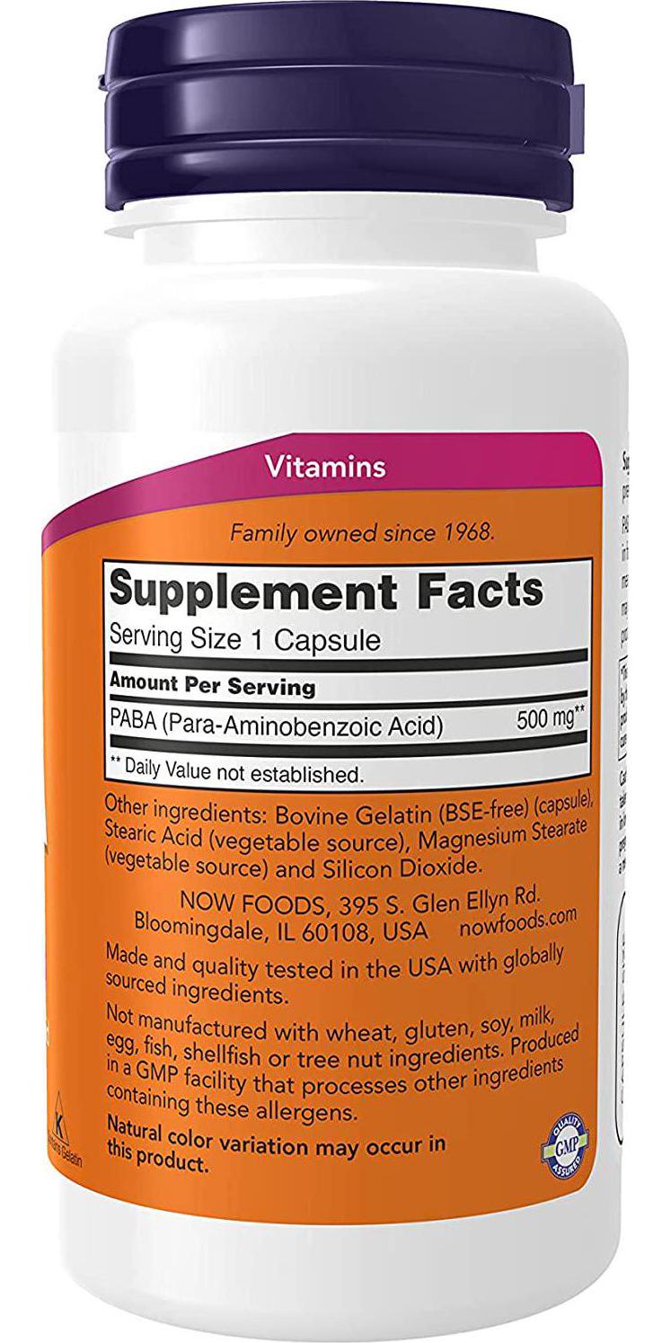 NOW PABA 500mg,100 Capsules