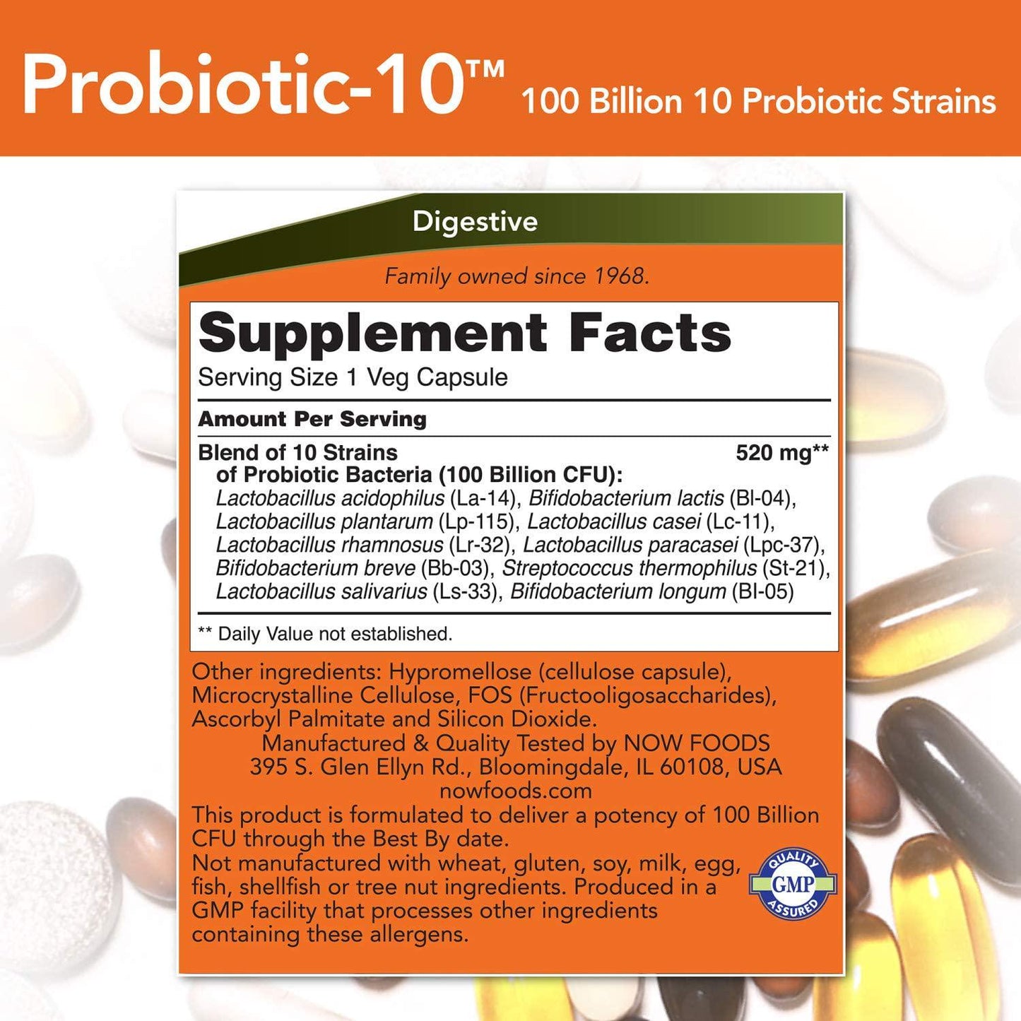 NOW Probiotic-10 100 Billion,30 Veg Capsules, (2931)