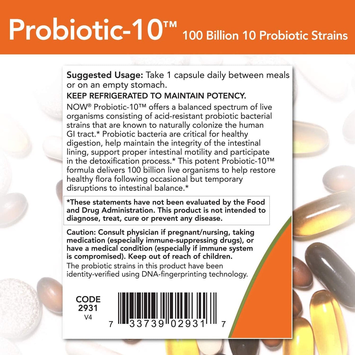 NOW Probiotic-10 100 Billion,30 Veg Capsules, (2931)
