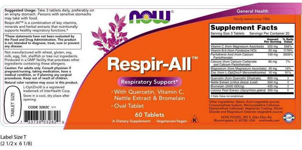 NOW Respir-All,60 Vegetarian Tablets