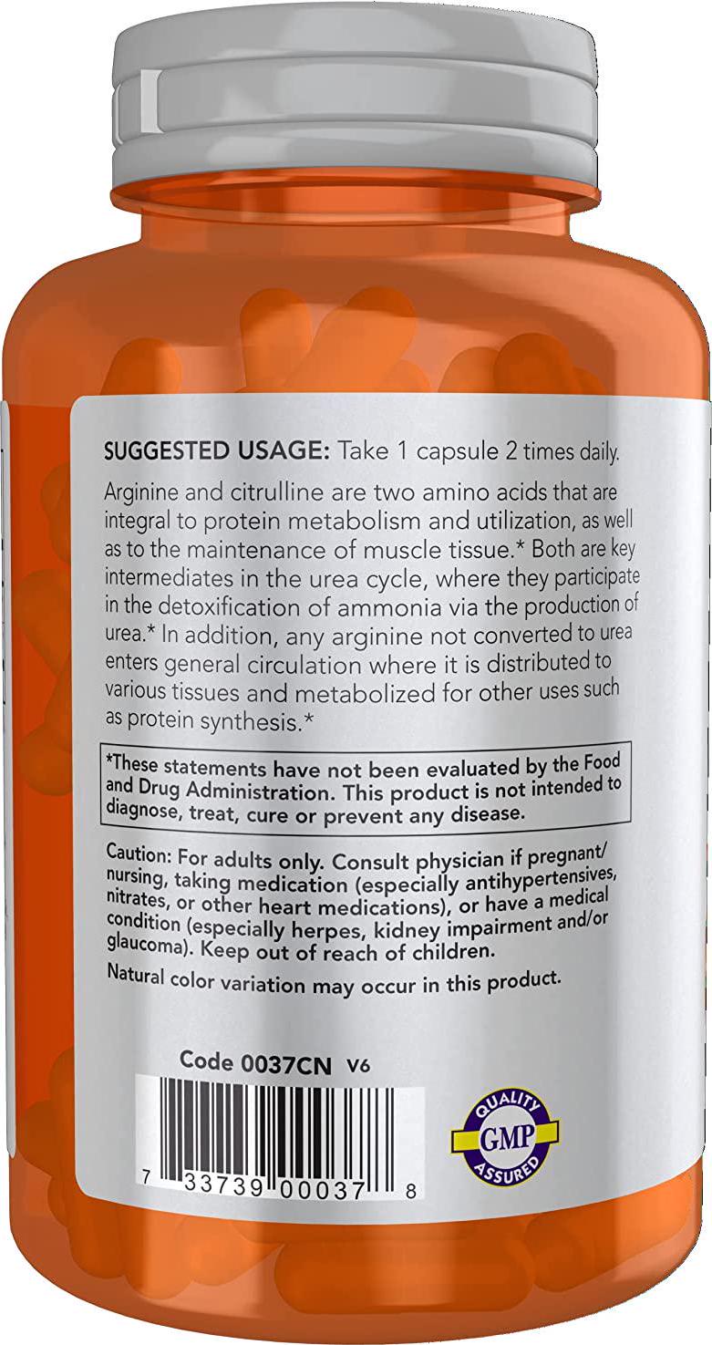 NOW Sports Arginine and Citrulline, 120 Veg Capsules