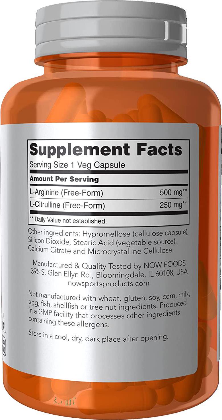 NOW Sports Arginine and Citrulline, 120 Veg Capsules