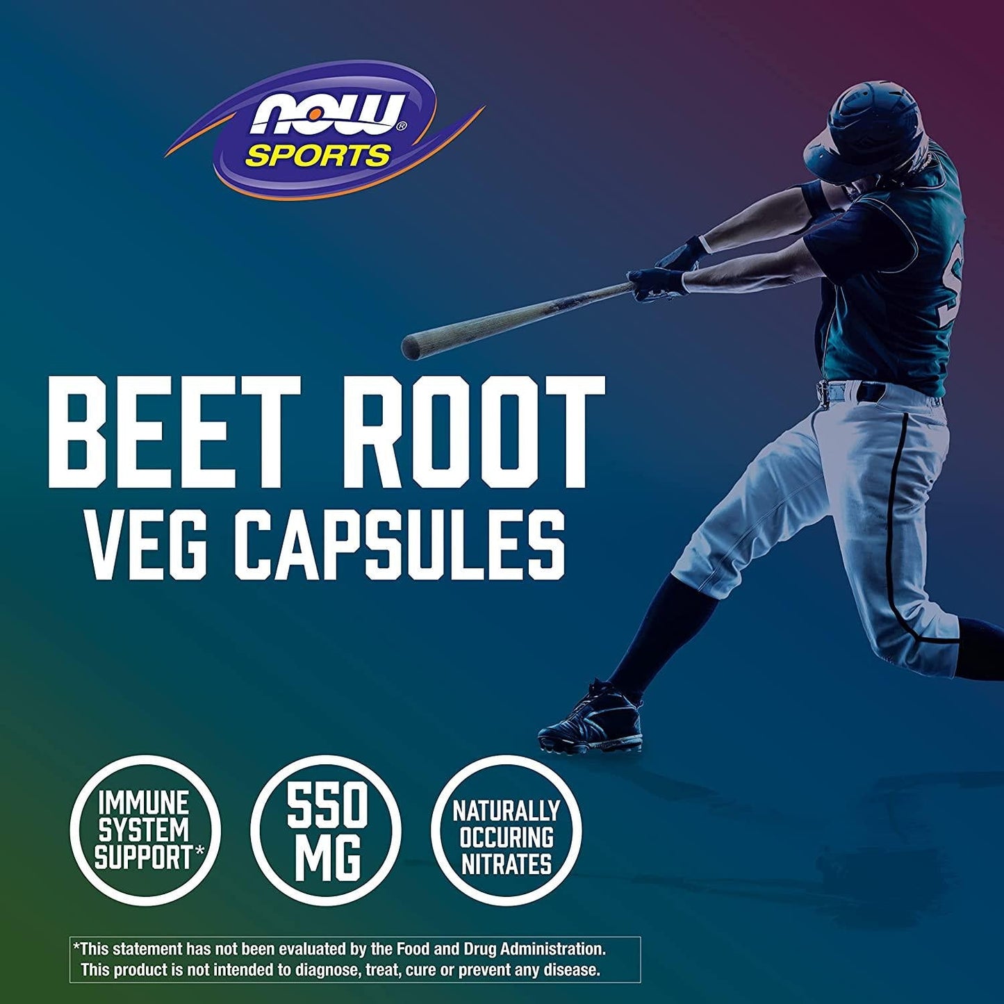 NOW Sports, Beet Root Veg, Sports Nutrition, Immune System Support*, 550 MG, Naturally Occurring Nitrates, 180 Veg Capsules