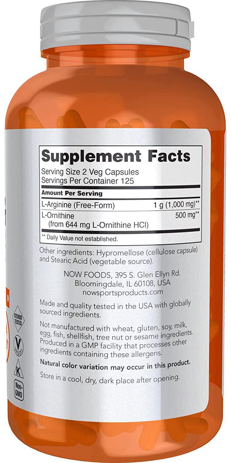 NOW Sports L-Arginine and Ornithine 500/250 mg,250 Capsules