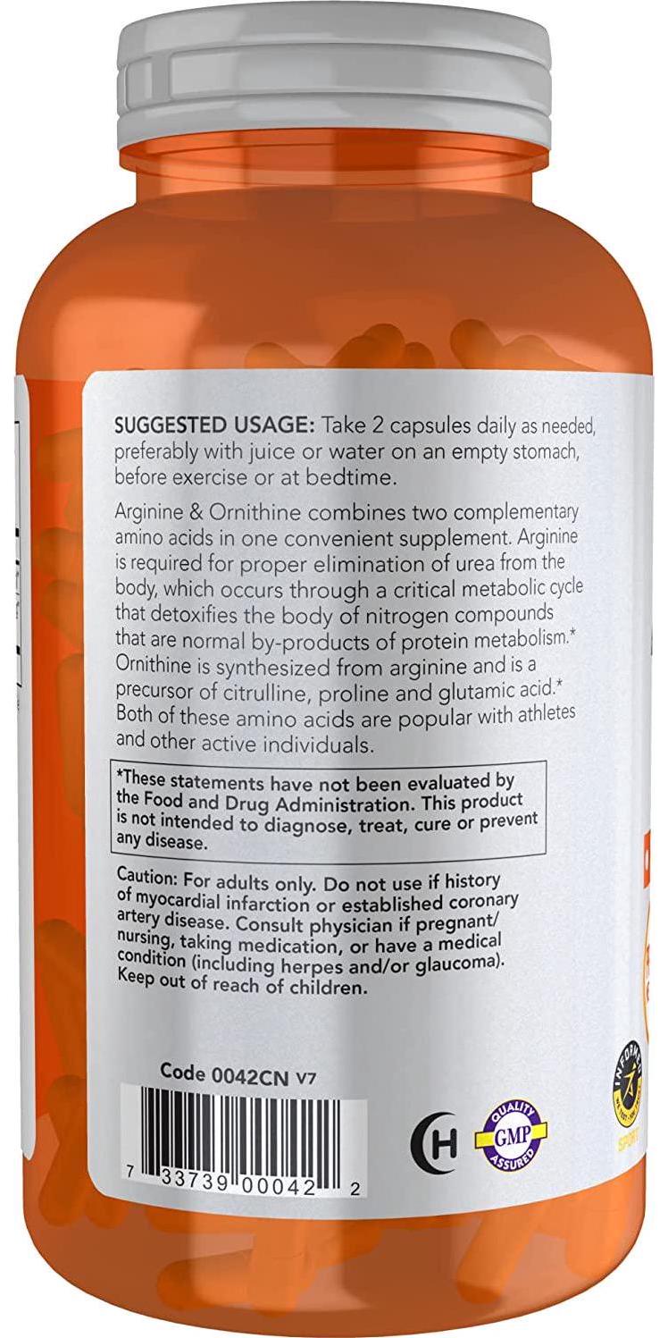 NOW Sports L-Arginine and Ornithine 500/250 mg,250 Capsules