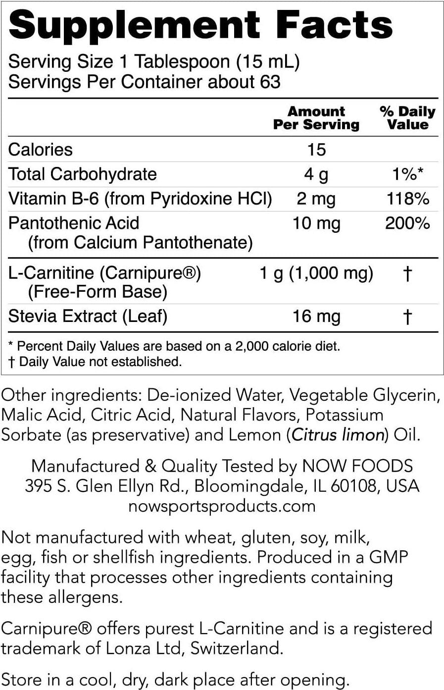 NOW Sports L-Carnitine Liquid 1000 mg, Citrus, 32-Ounce