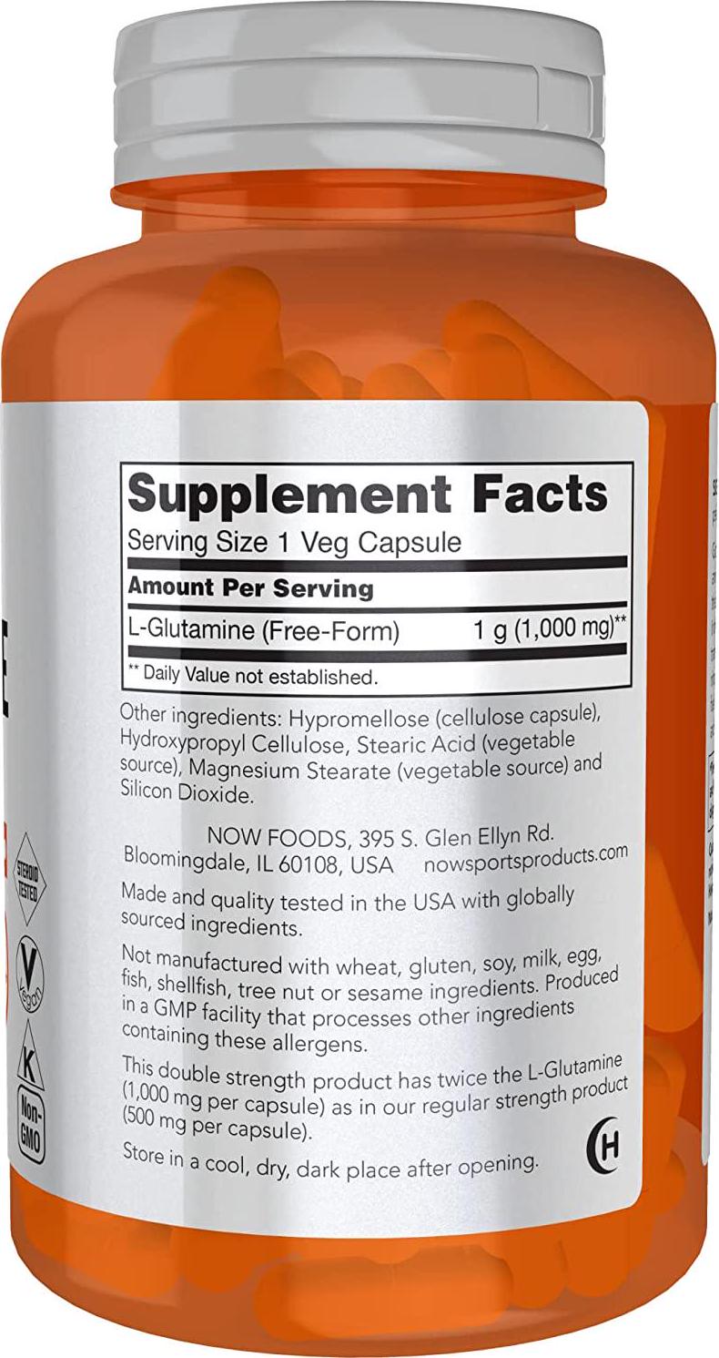 NOW Sports Nutrition, L-Glutamine, Double Strength 1,000 mg, Amino Acid, 120 Veg Capsules