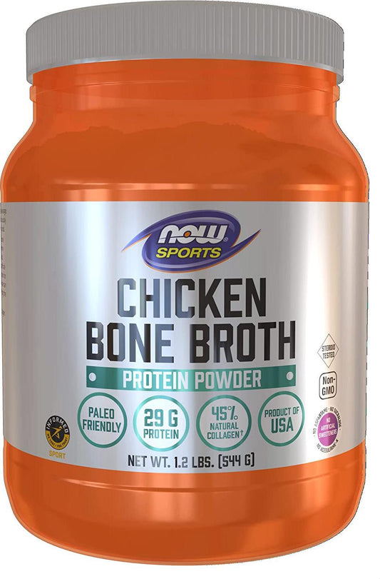 NOW Sports Nutrition, Chicken Bone Broth Powder made with Premium-Quality Chicken Bone Extract, 1.2-Pound