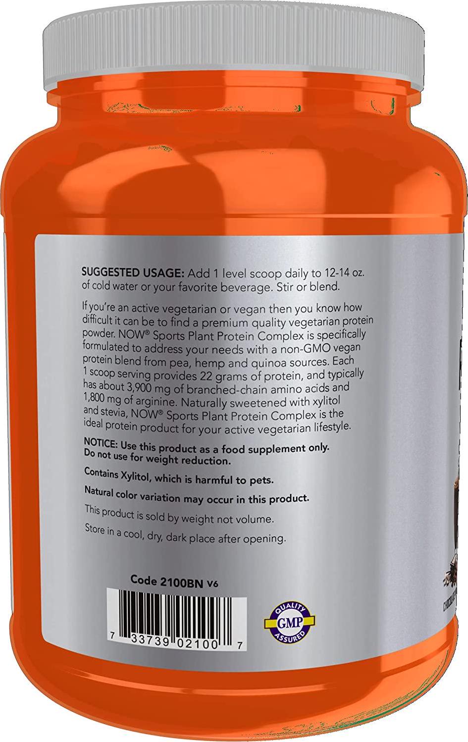 NOW Sports Nutrition, Plant Protein Complex 22 Grams, Chocolate Mocha Powder, 2-Pound