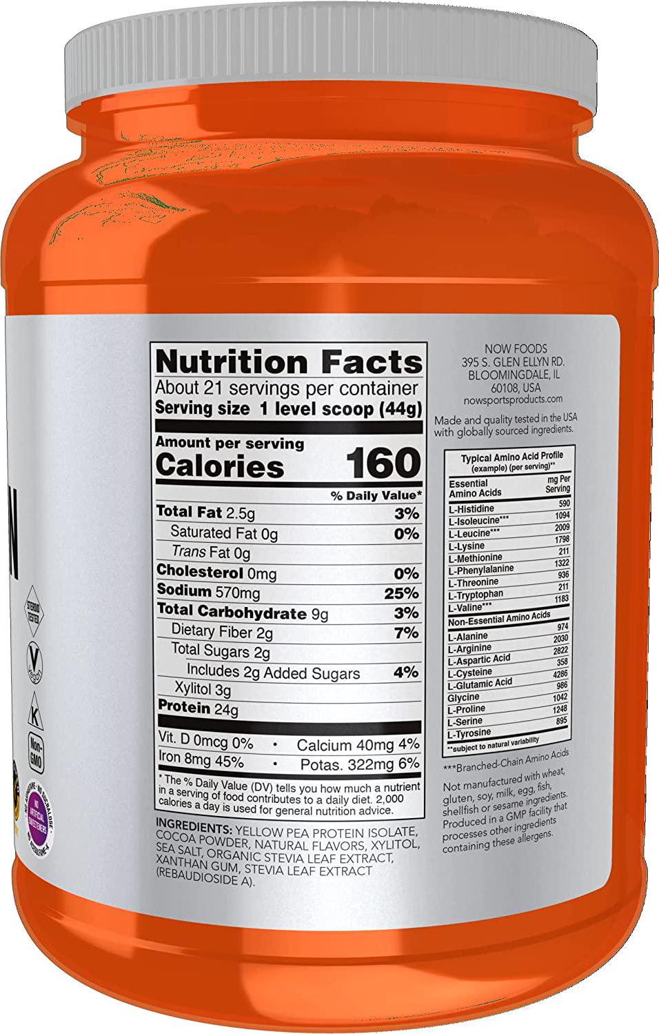 NOW Sports Nutrition, Pea Protein Powder, Creamy Chocolate, 2-Pound