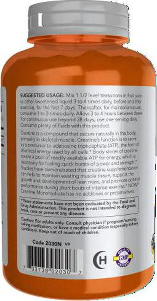 NOW Sports Nutrition, Creatine Monohydrate Powder, Mass Building*/Energy Production*, 8-Ounce