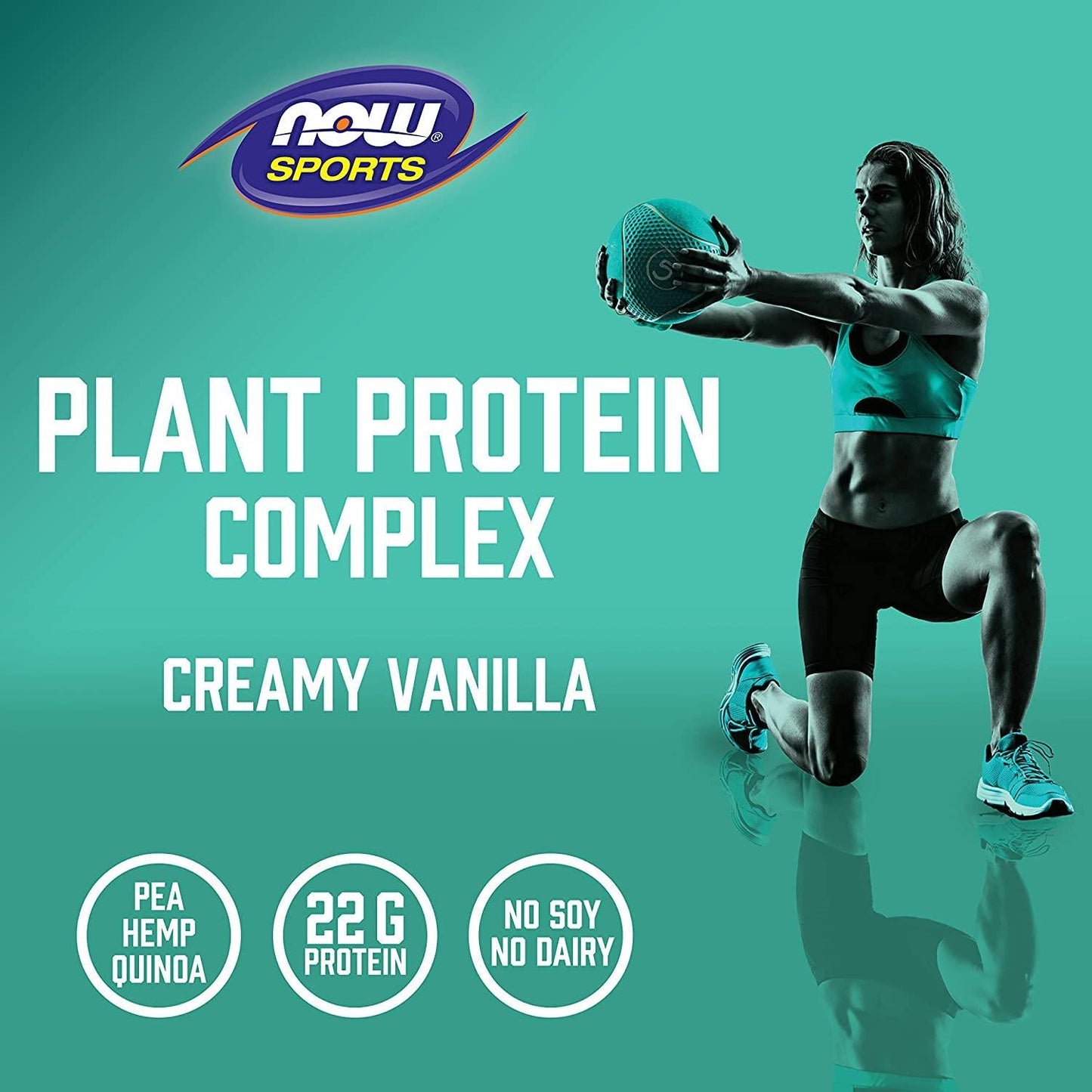 NOW Sports Nutrition, Plant Protein Complex 22 g, Creamy Vanilla Powder, 2-Pound