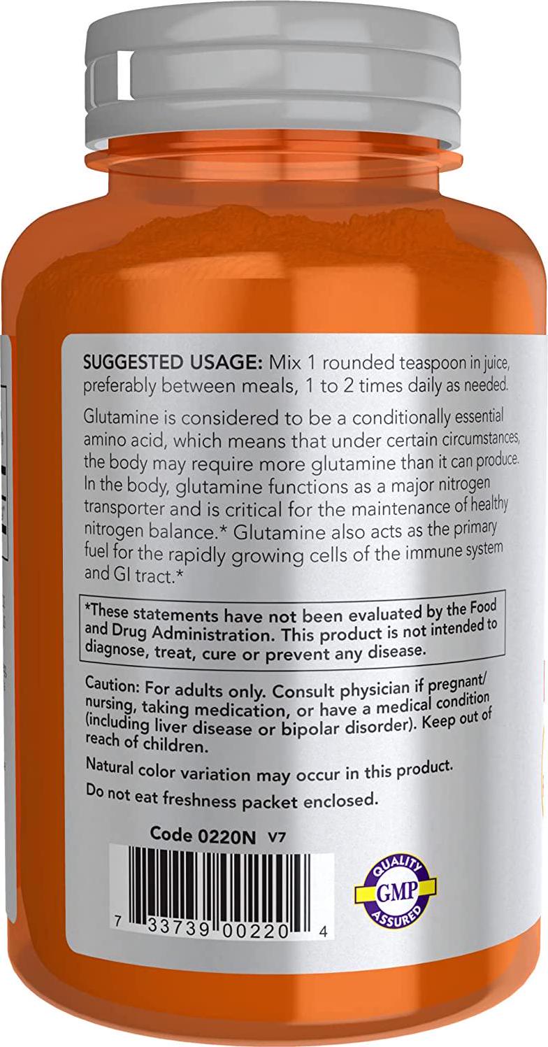 NOW Sports Nutrition, L-Glutamine Pure Powder, Nitrogen Transporter*, Amino Acid, 6-Ounce