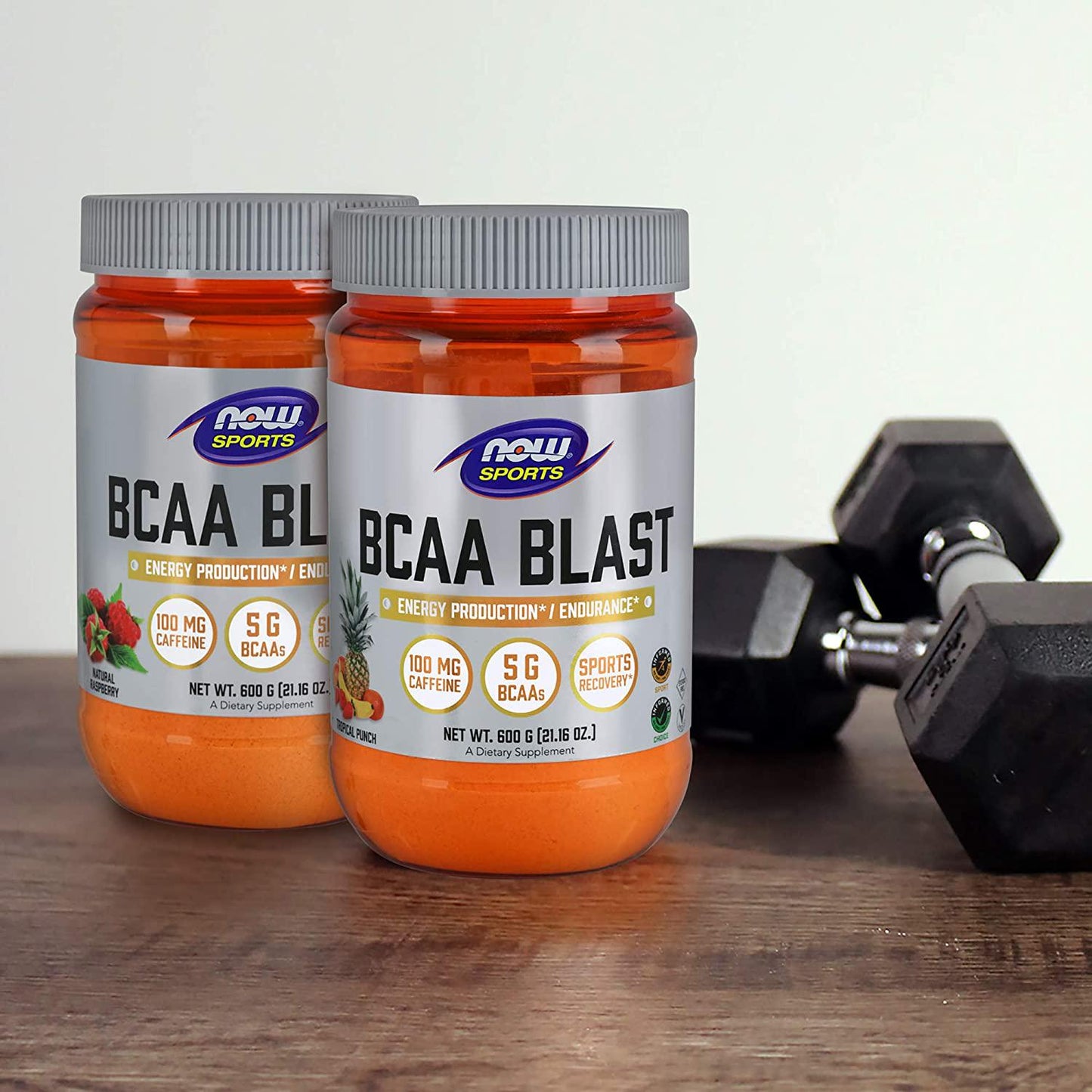 NOW Sports Nutrition, BCAA Blast Powder, 5 g BCAA, 100 mg Caffeine, Raspberry, 600-Grams