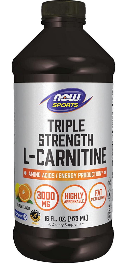 NOW Sports Nutrition, L-Carnitine Liquid, Triple Strength 3000 mg, Citrus, 16-Ounce
