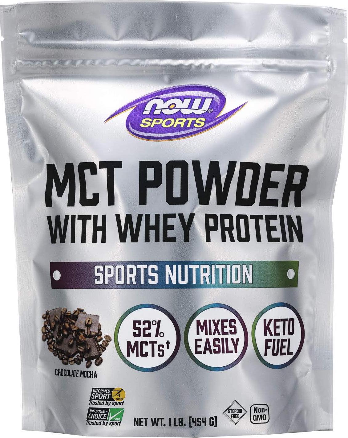 NOW Sports Nutrition, MCT Powder With Whey Protein Isolate, 52% MCTs, Chocolate Mocha, 1-Pound