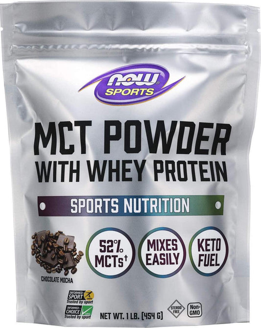 NOW Sports Nutrition, MCT Powder With Whey Protein Isolate, 52% MCTs, Chocolate Mocha, 1-Pound