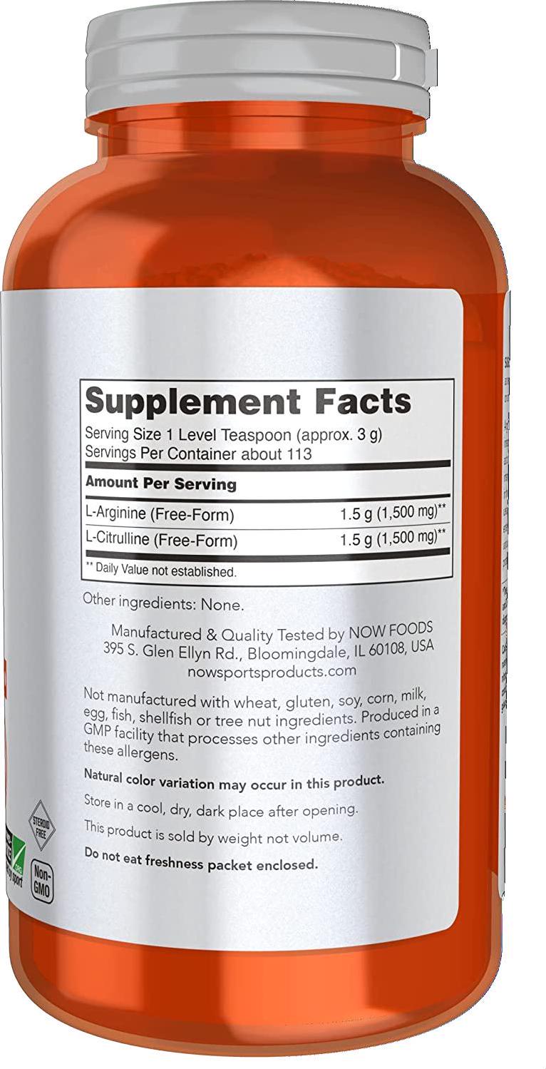 NOW Sports Nutrition, Arginine and Citrulline Powder, 12-Ounce