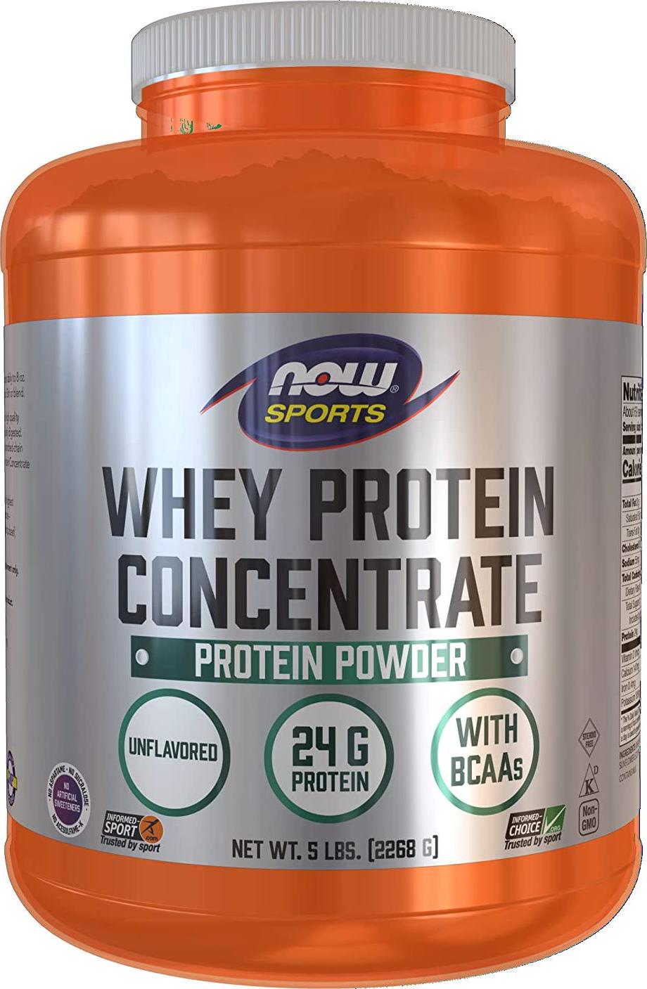 NOW Sports Nutrition, Whey Protein Concentrate, 24 G With BCAAs, Unflavored Powder, 5-Pound