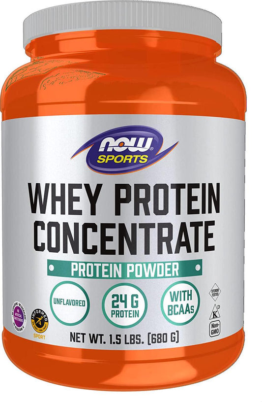 NOW Sports Nutrition, Whey Protein Concentrate, 24 g With BCAAs, Unflavored Powder, 1.5-Pound