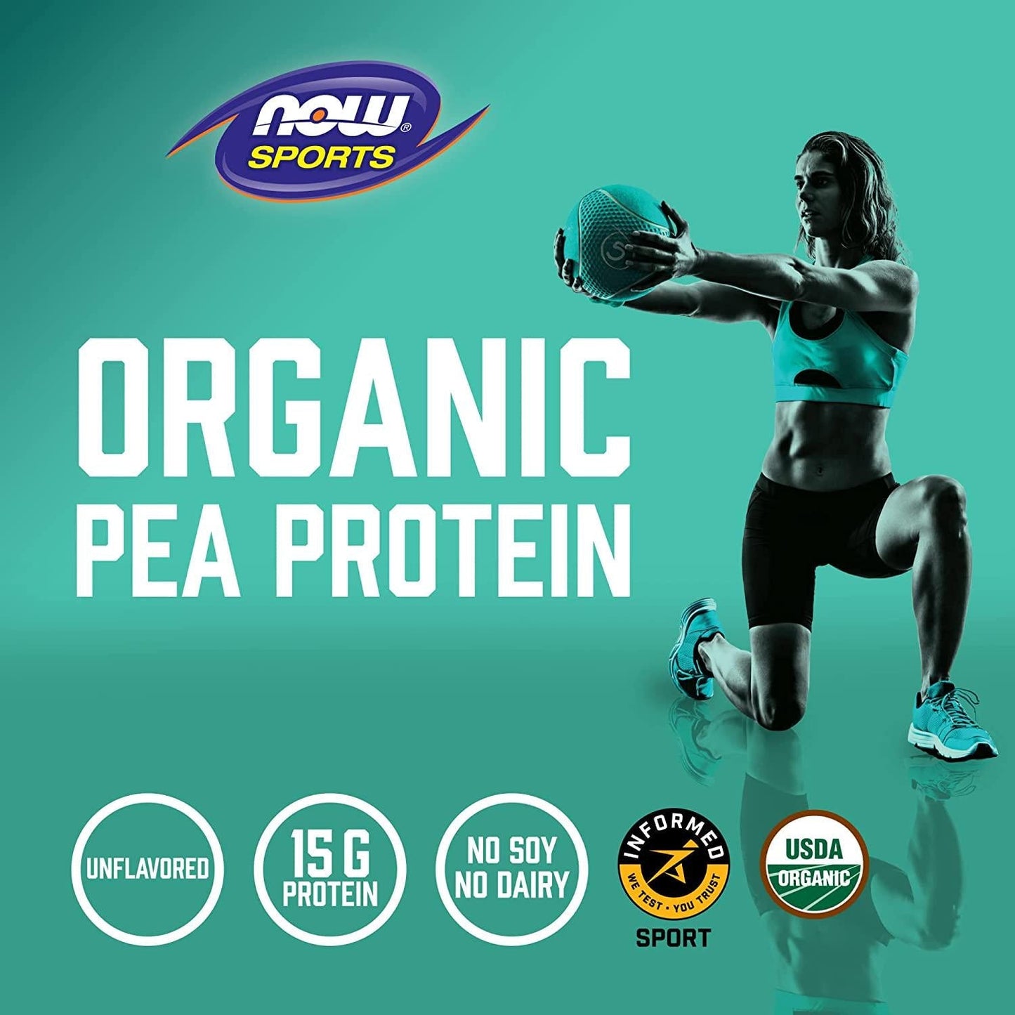 NOW Sports Nutrition, Certified Organic Pea Protein 15 Grams, Unflavored Powder, 1.5-Pound