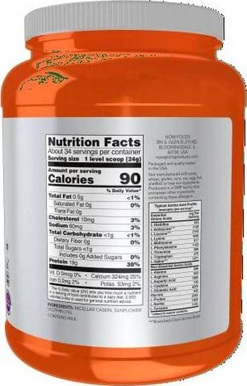 NOW Sports Nutrition, Micellar Casein 19 g, Slow Release, Unflavored Powder, 1.8-Pound