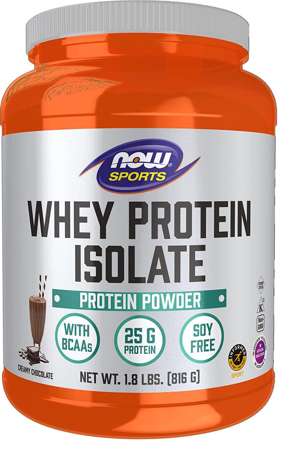 NOW Sports Nutrition, Whey Protein Isolate, 25 g With BCAAs, Creamy Chocolate Powder, 1.8-Pound