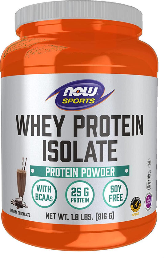 NOW Sports Nutrition, Whey Protein Isolate, 25 g With BCAAs, Creamy Chocolate Powder, 1.8-Pound