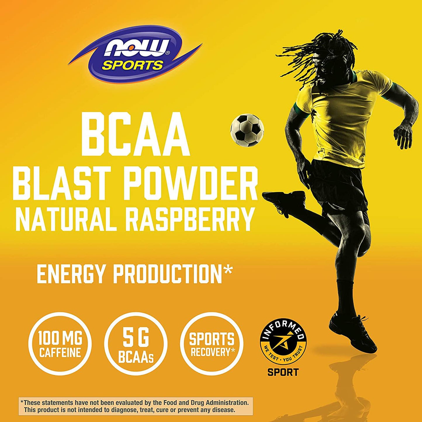 NOW Sports Nutrition, BCAA Blast Powder, 5 g BCAA, 100 mg Caffeine, Raspberry, 600-Grams