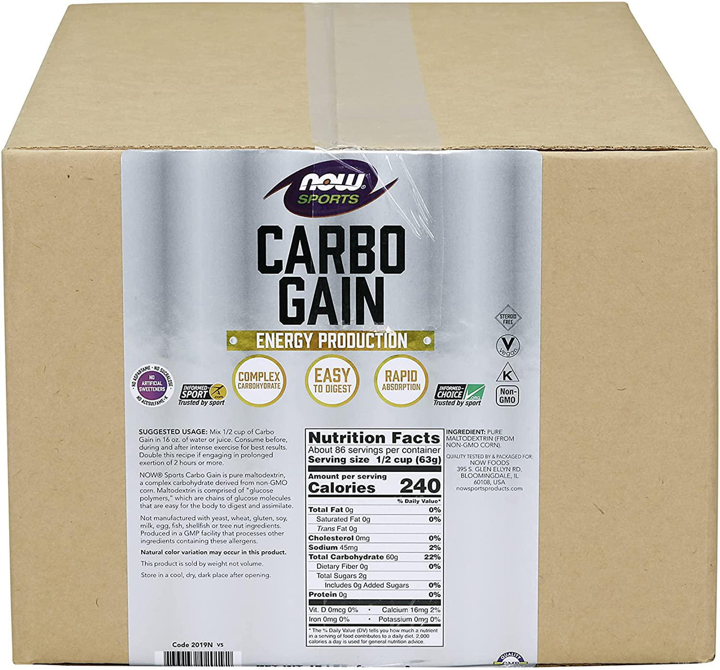 NOW Sports Nutrition, Carbo Gain Powder (Maltodextrin), Rapid Absorption, Energy Production, 12-Pound