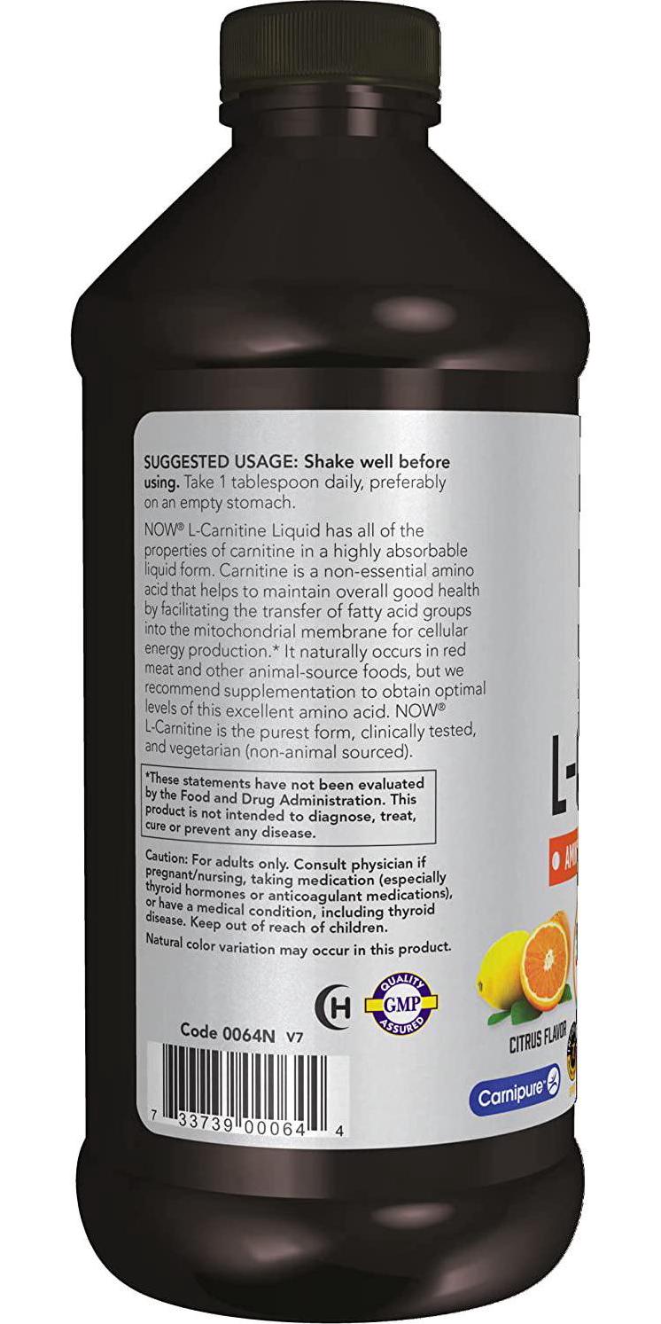 NOW Sports Nutrition, L-Carnitine Liquid, Triple Strength 3000 mg, Citrus, 16-Ounce