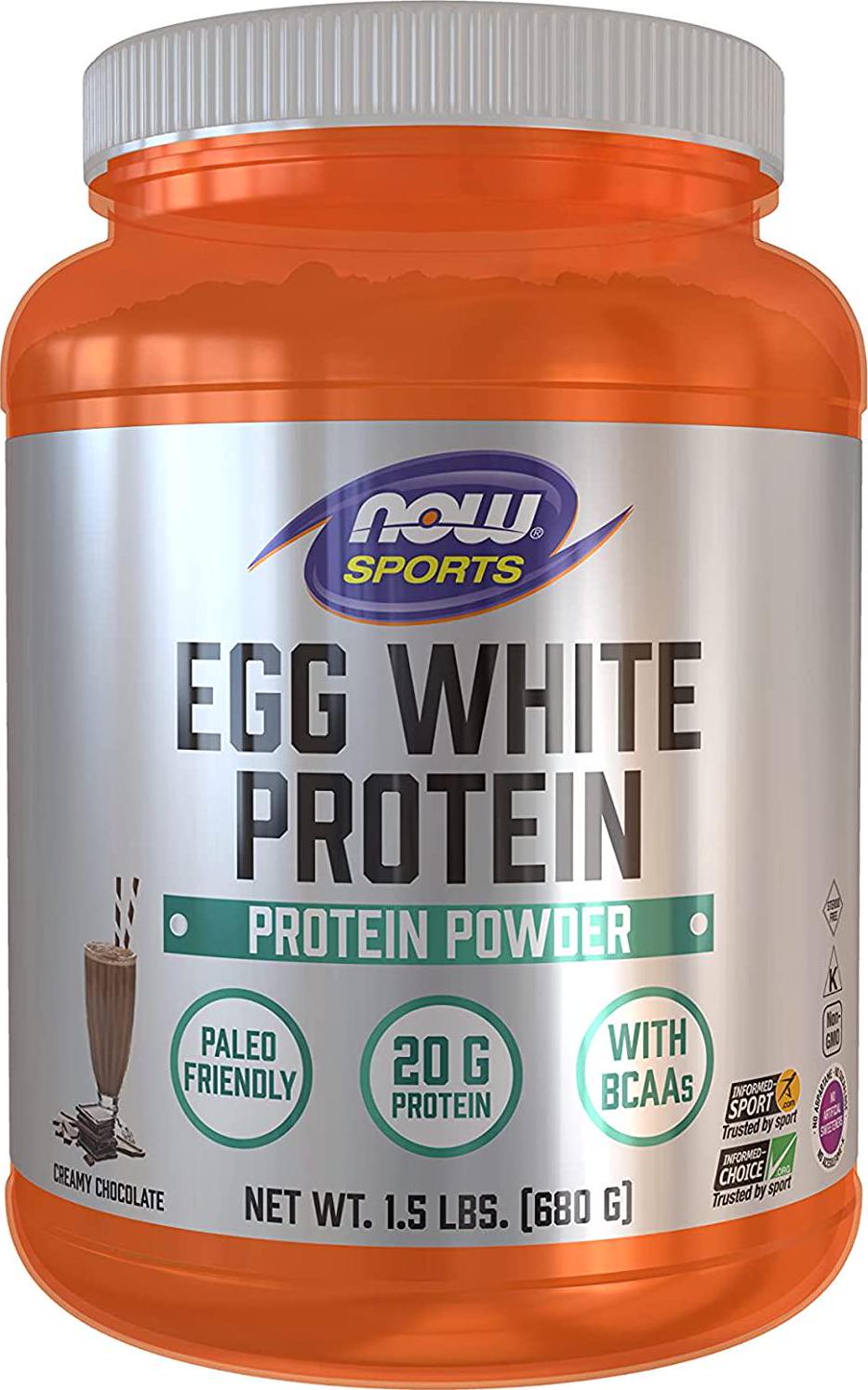 NOW Sports Nutrition, Egg White Protein, 20 g With BCAAs, Creamy Chocolate Powder, 1.5-Pound